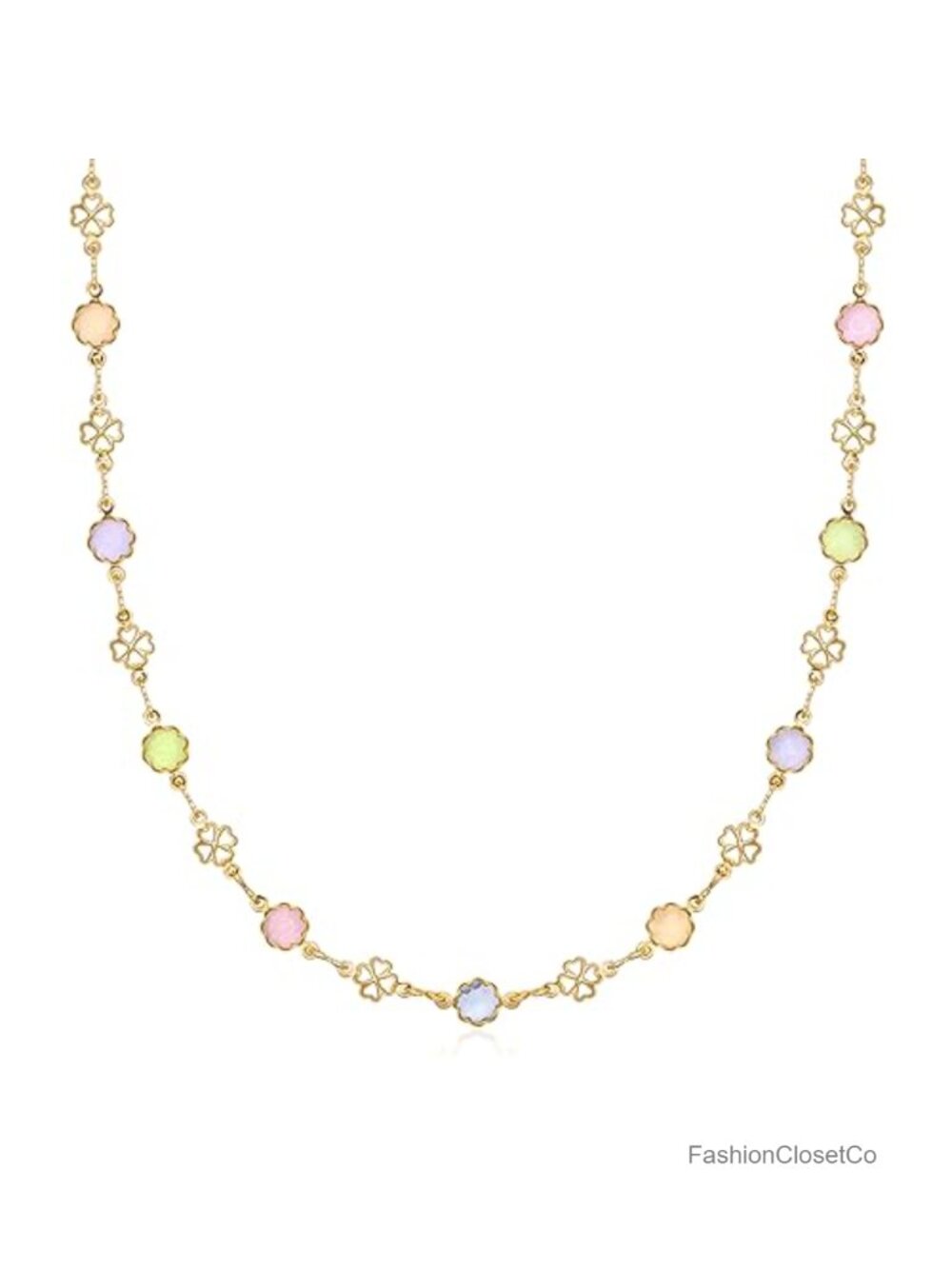 18K Gold Plated Multicolor Flower Pendant Necklace Adjustable